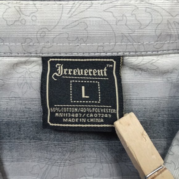 Irreverent Mens Casual Button Down Shirt Size L Gray Striped Cotton Barrel Cuff - Picture 8 of 8